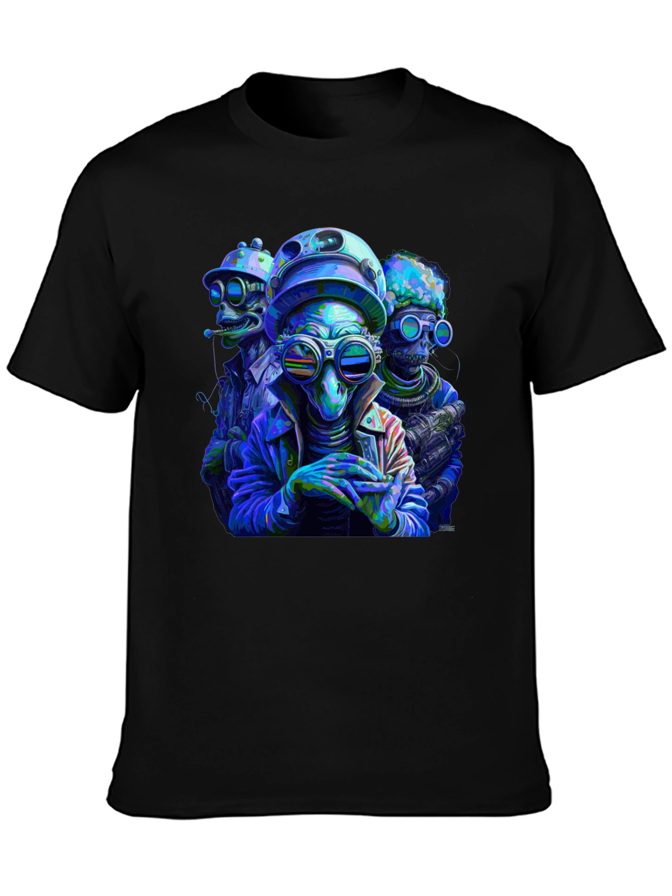 Cool Alien Squad Black Graphic Tee
