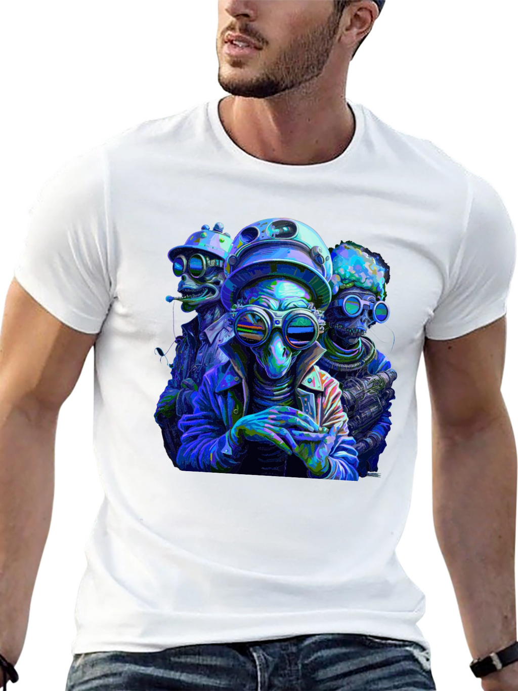 Cool Alien Squad Black Graphic Tee