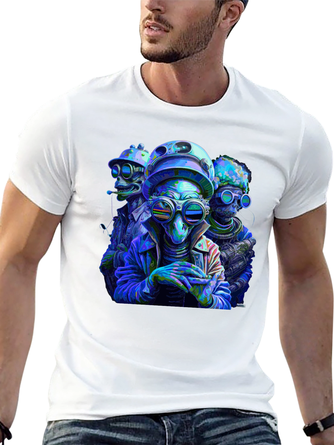 Cool Alien Squad Black Graphic Tee
