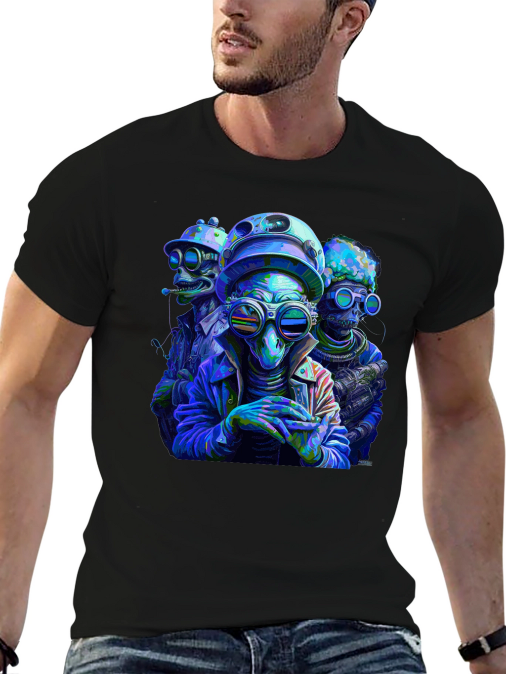 Cool Alien Squad Black Graphic Tee