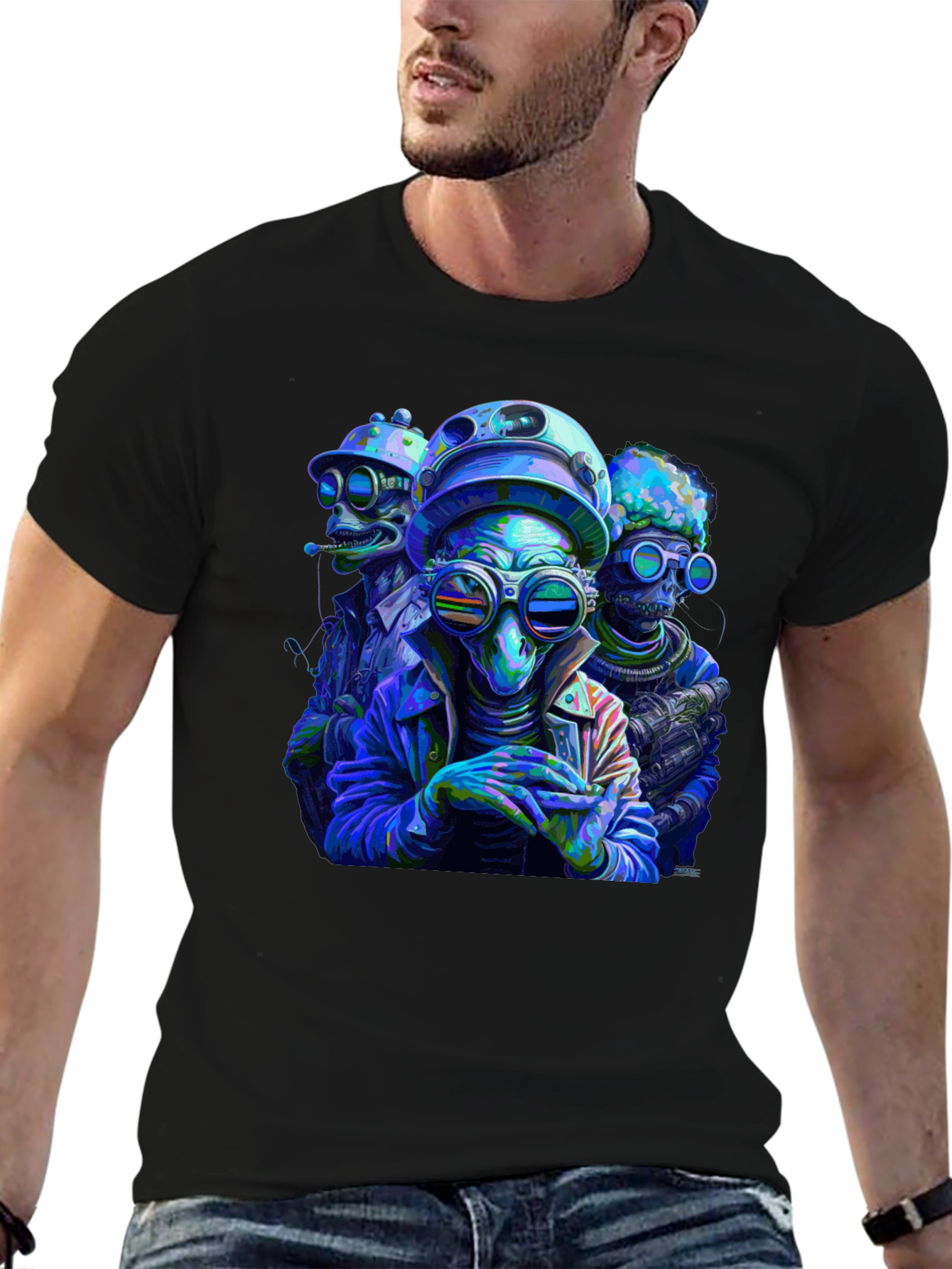 Cool Alien Squad Black Graphic Tee