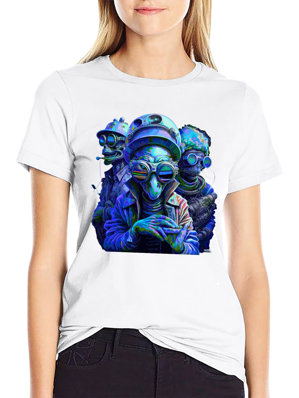 Cool Alien Squad Black Graphic Tee
