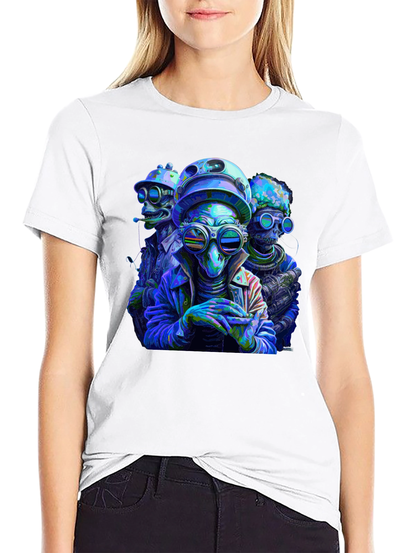 Cool Alien Squad Black Graphic Tee