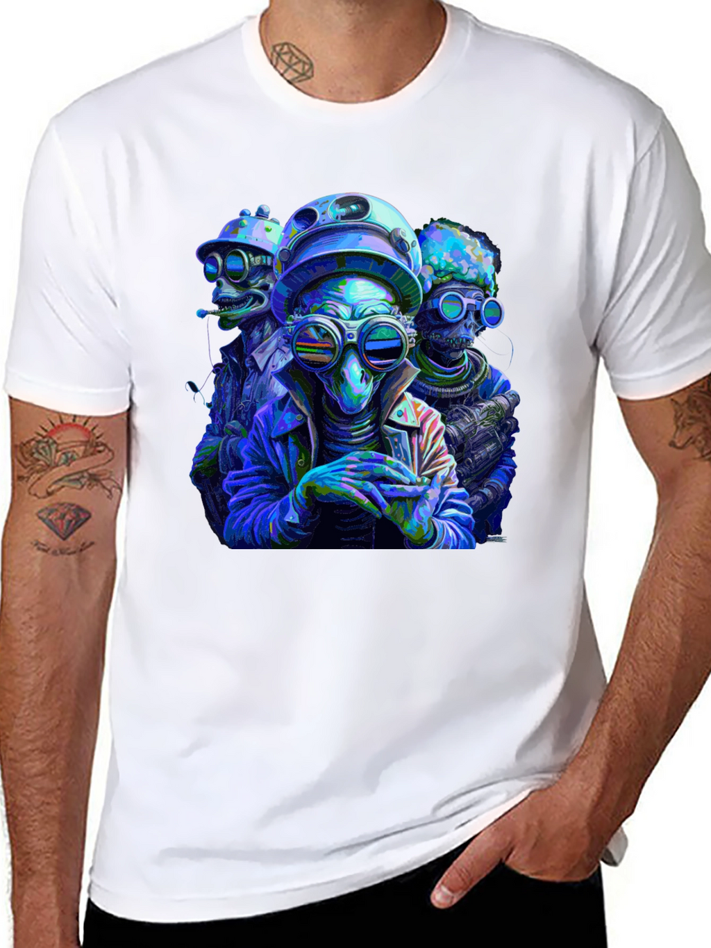 Cool Alien Squad Black Graphic Tee