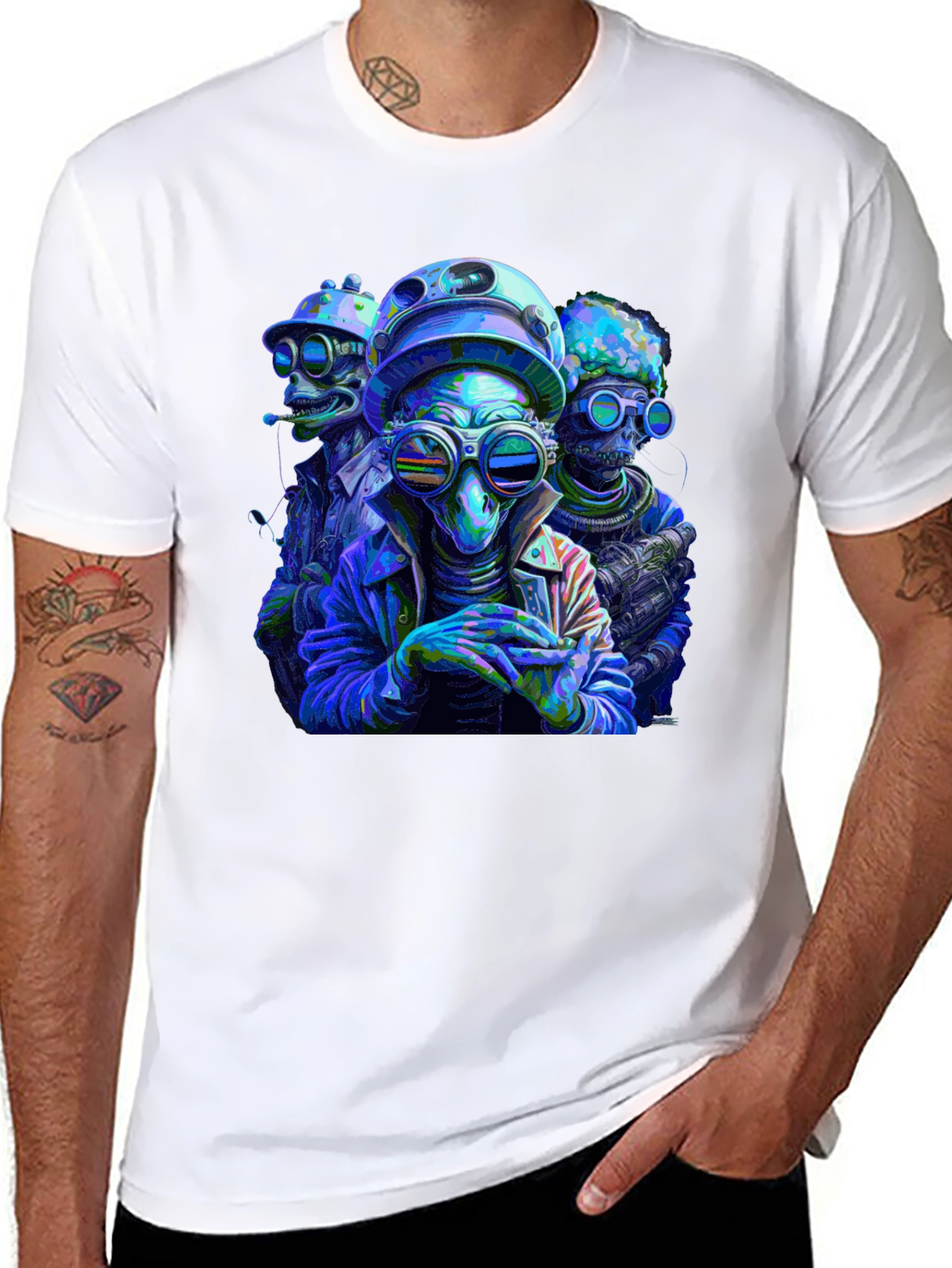 Cool Alien Squad Black Graphic Tee