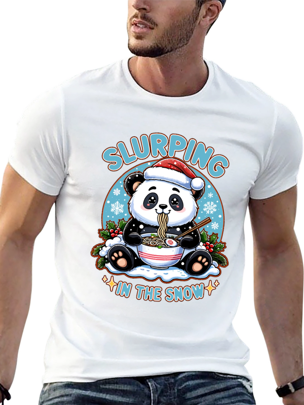 Slurping Panda Ramen Christmas T-Shirt