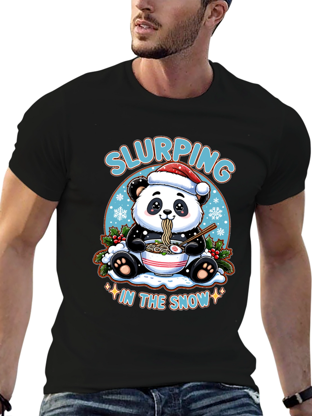 Slurping Panda Ramen Christmas T-Shirt