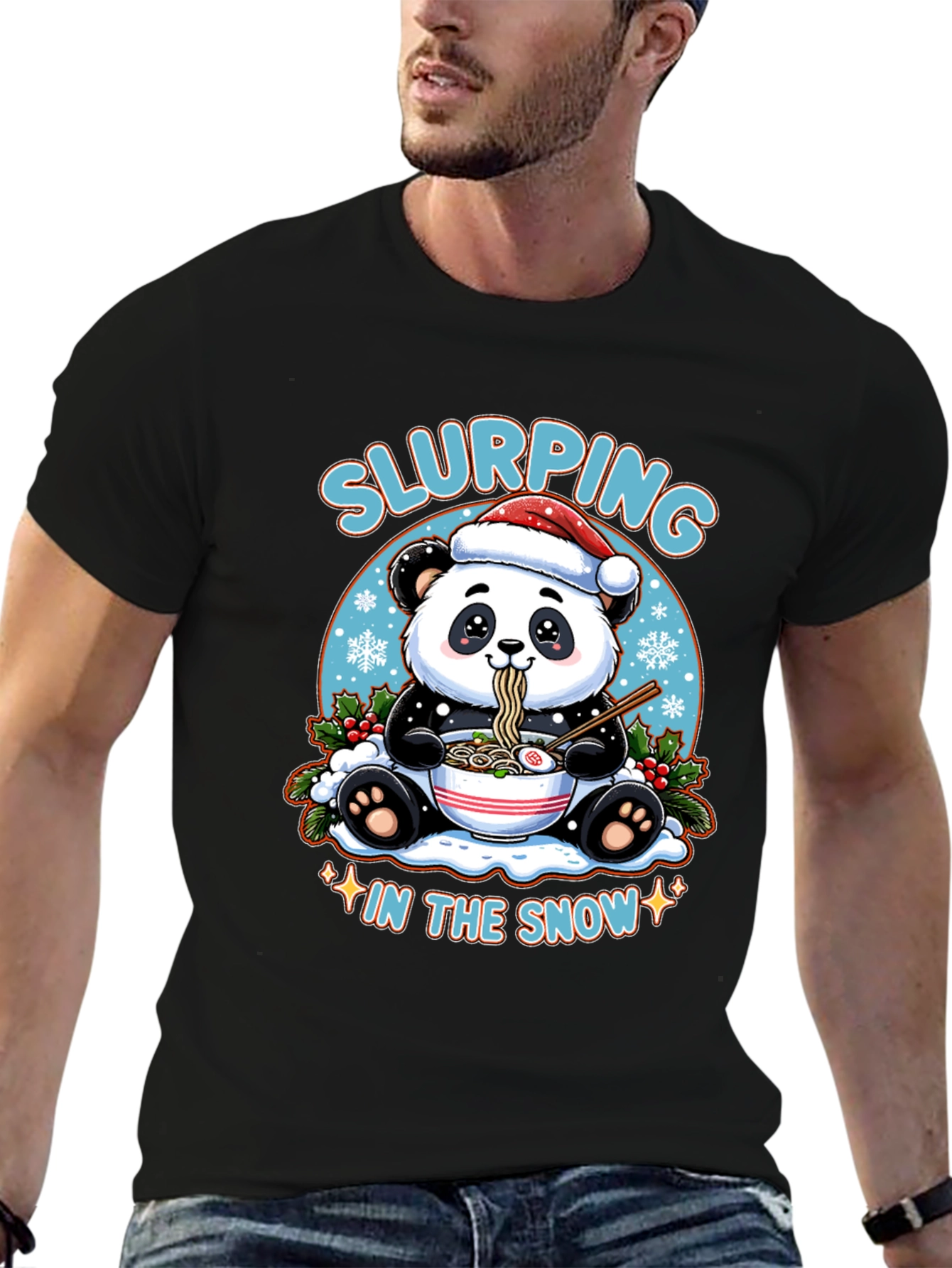 Slurping Panda Ramen Christmas T-Shirt