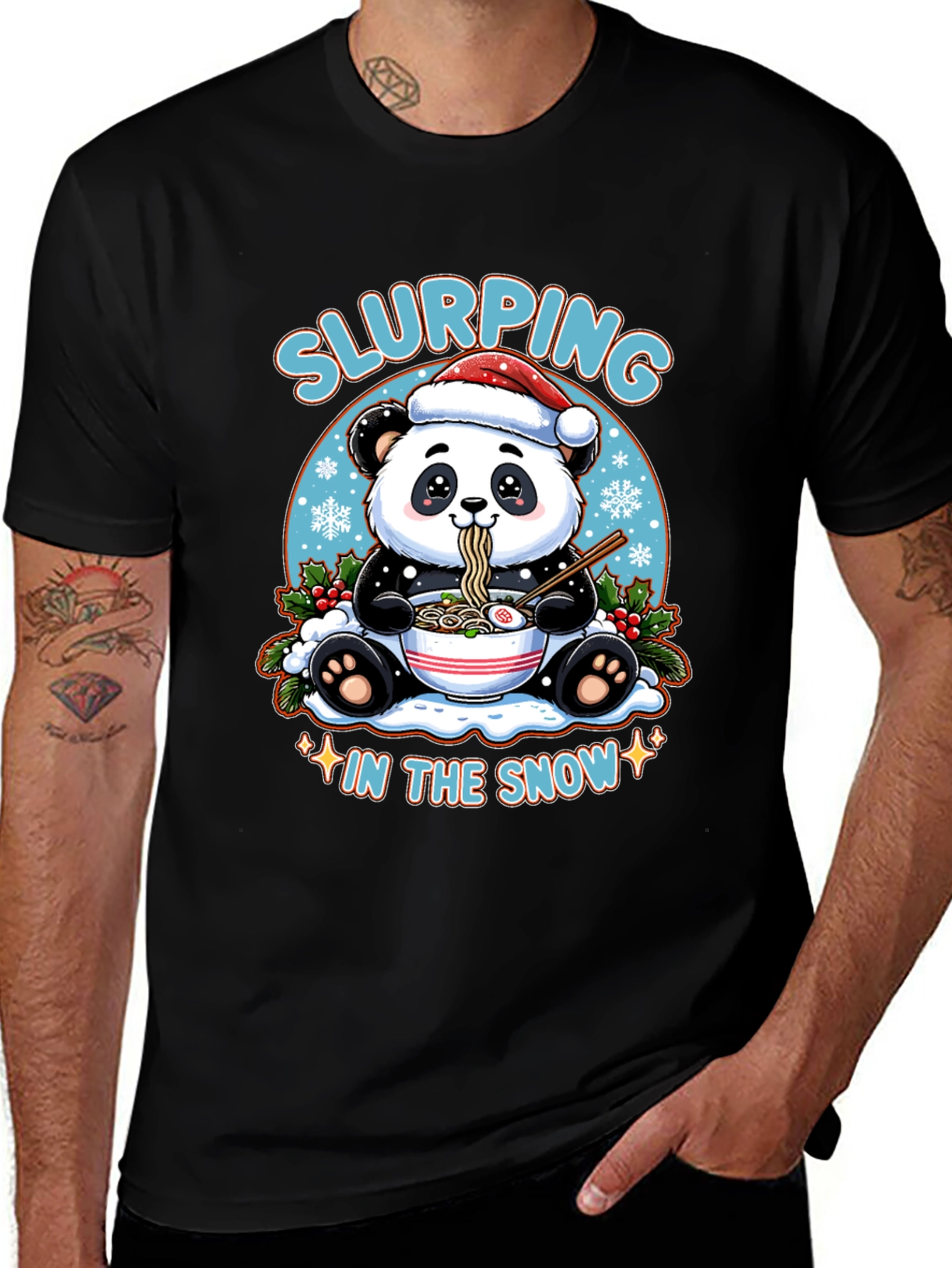 Slurping Panda Ramen Christmas T-Shirt