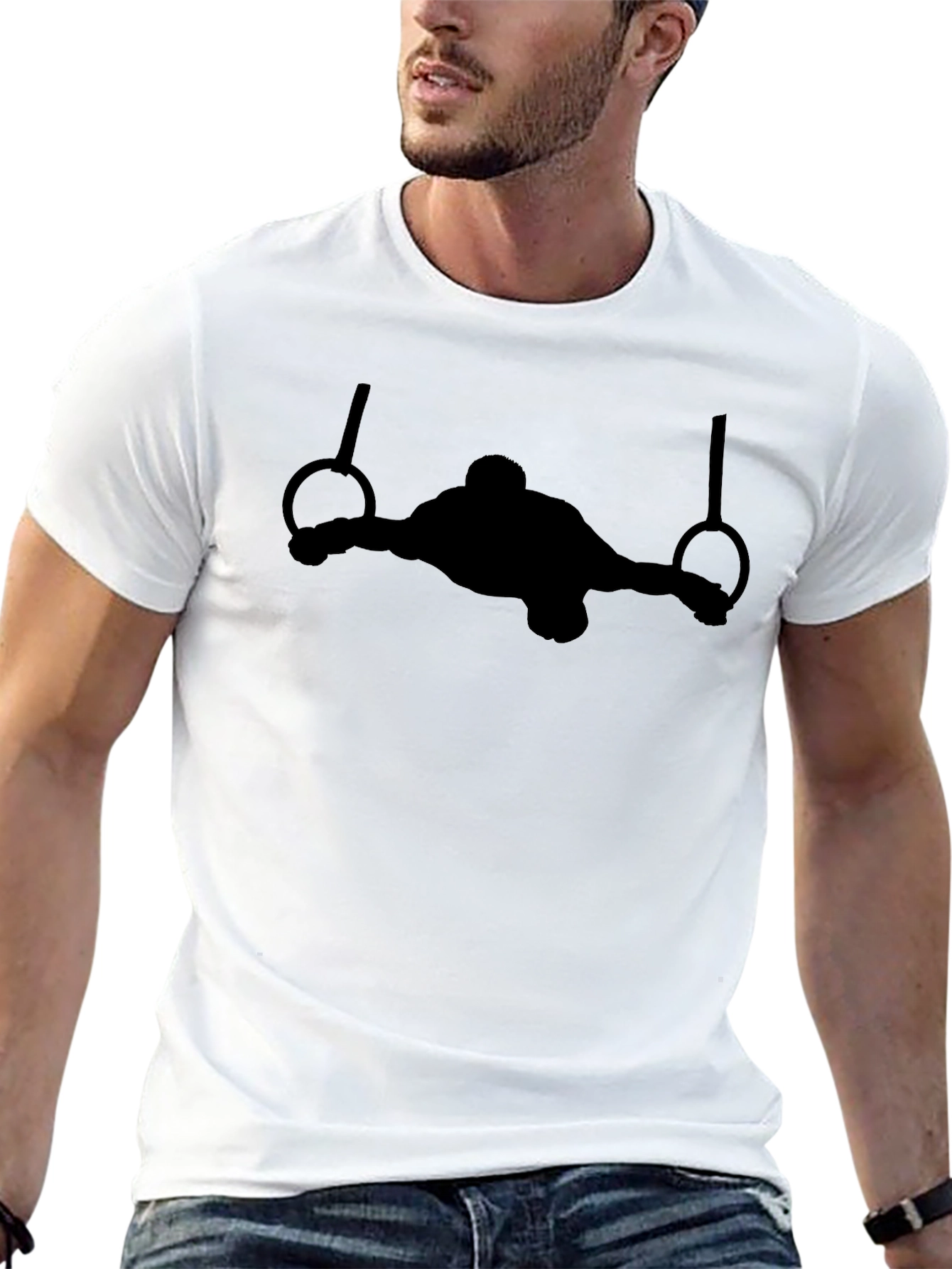 Gymnastics Rings Black T-Shirt - Athlete Silhouette