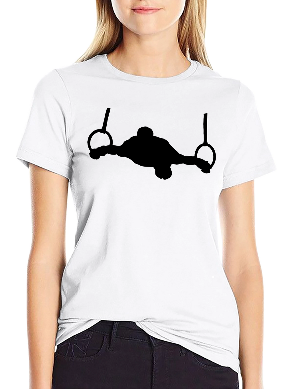 Gymnastics Rings Black T-Shirt - Athlete Silhouette