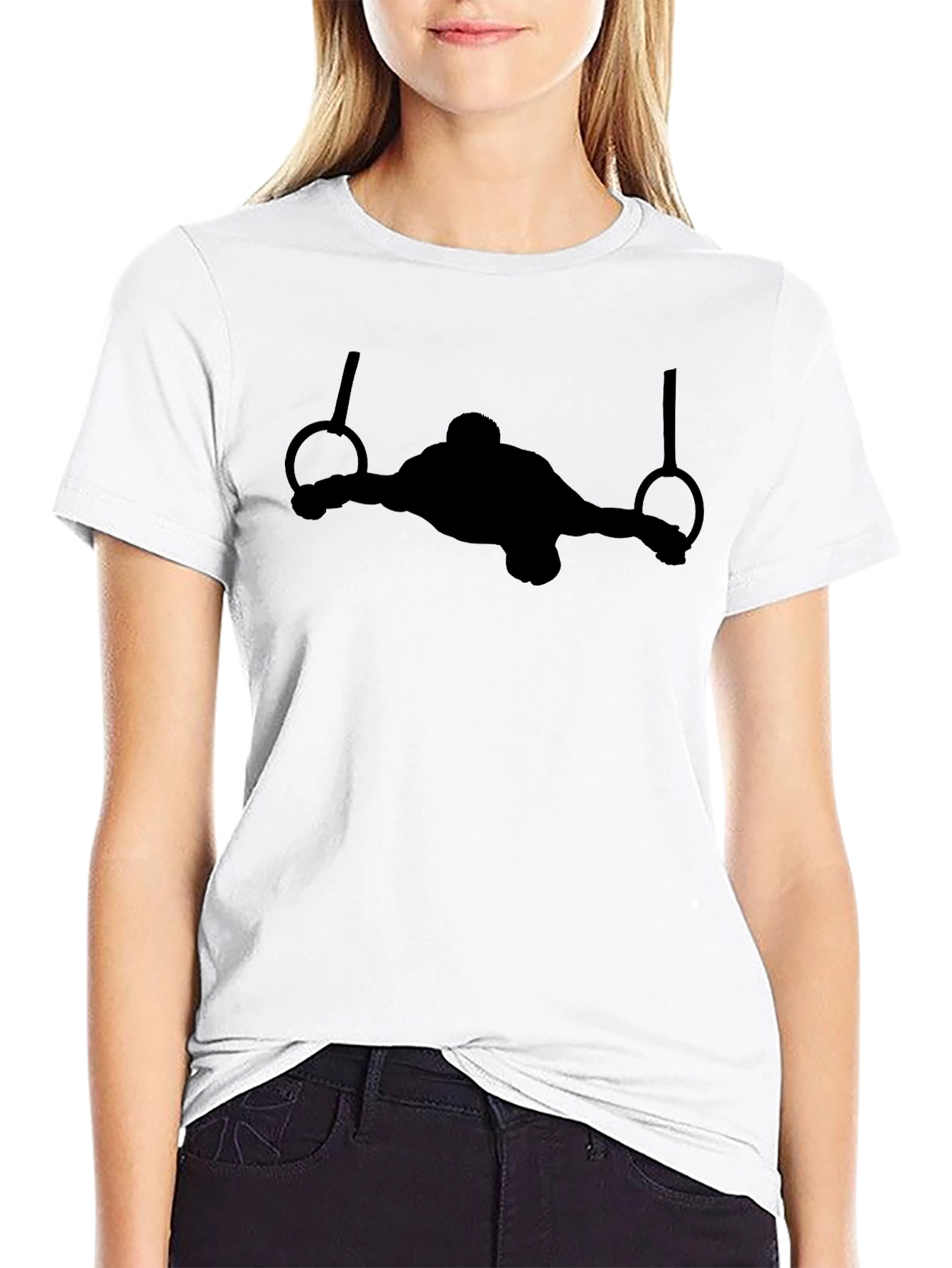 Gymnastics Rings Black T-Shirt - Athlete Silhouette