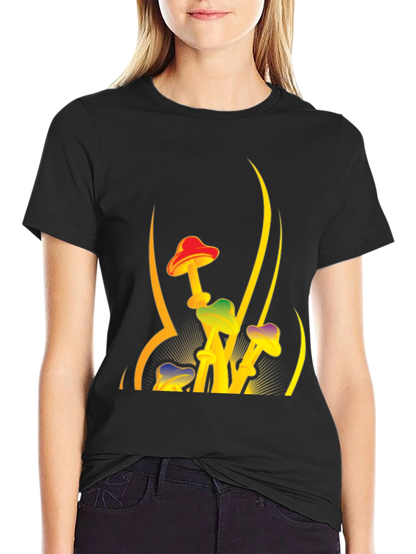 Funky Mushroom Graphic Tee - Black