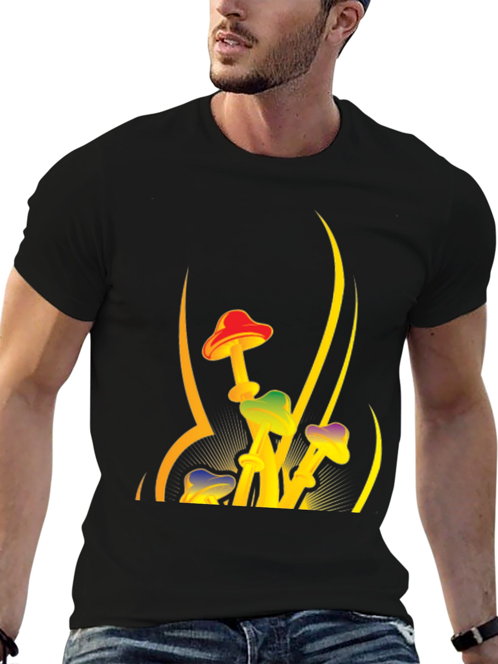 Funky Mushroom Graphic Tee - Black