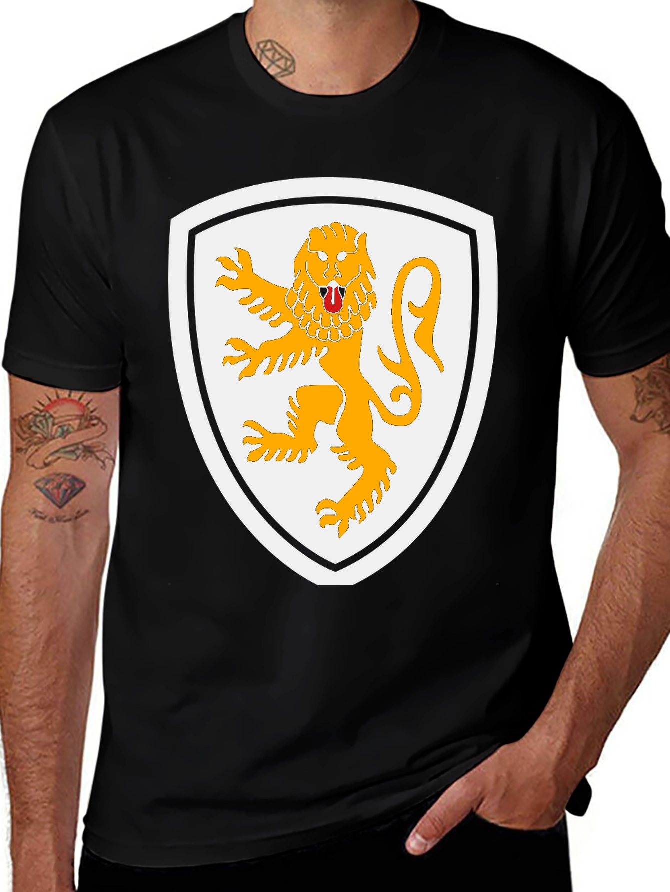 Lion Crest Graphic T-Shirt - Black Cotton Tee