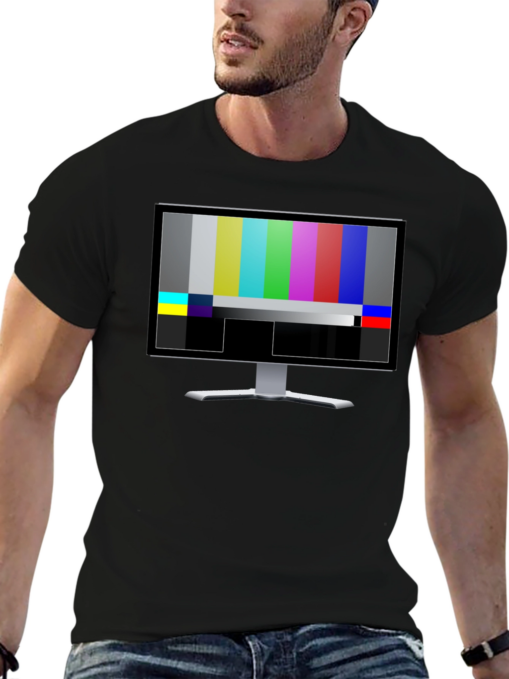 Retro TV Test Pattern Graphic T-Shirt - Black