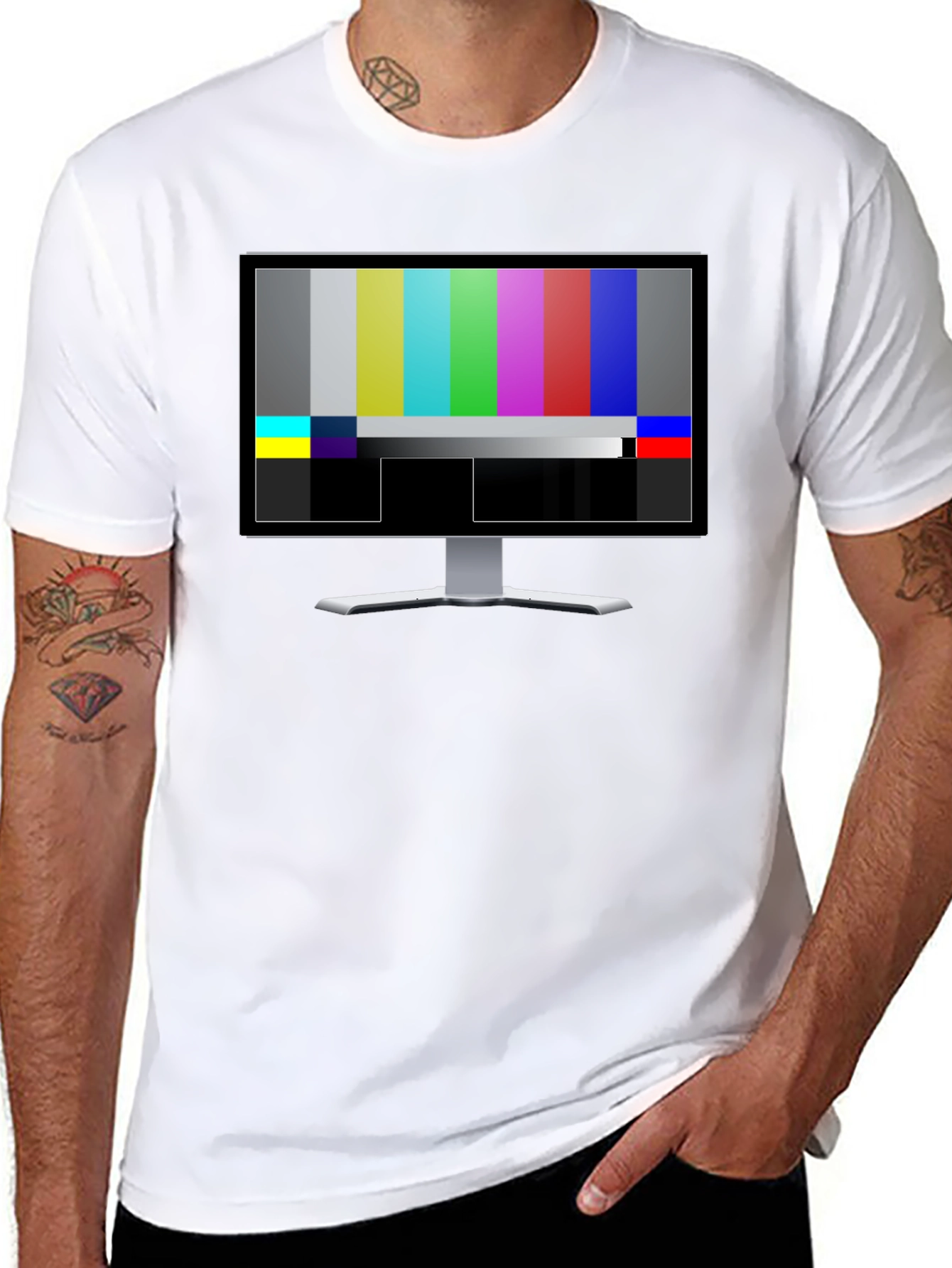 Retro TV Test Pattern Graphic T-Shirt - Black