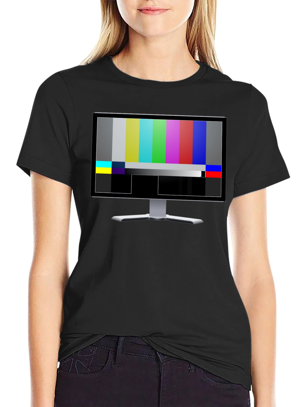 Retro TV Test Pattern Graphic T-Shirt - Black