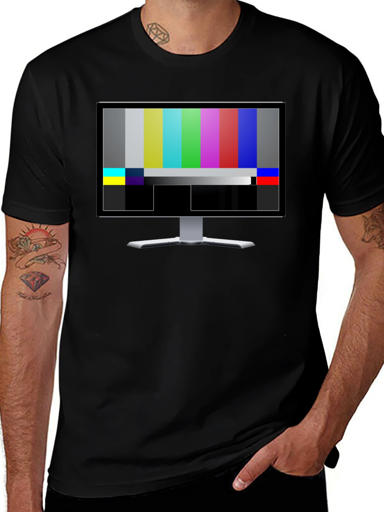 Retro TV Test Pattern Graphic T-Shirt - Black