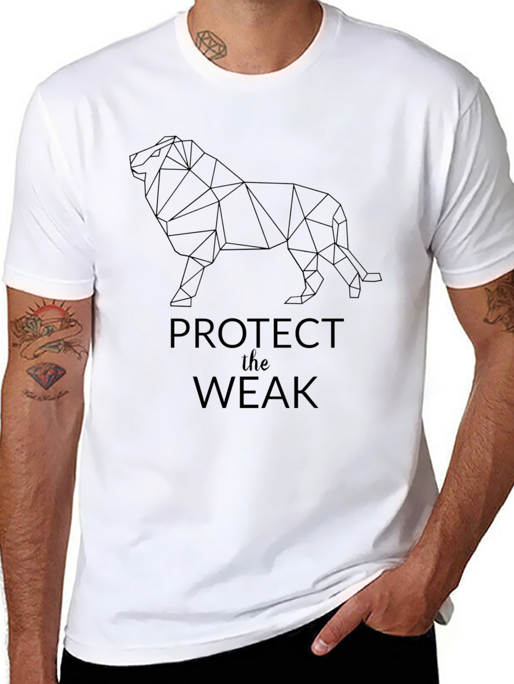 Geometric Lion Graphic Tee - Protect the Weak