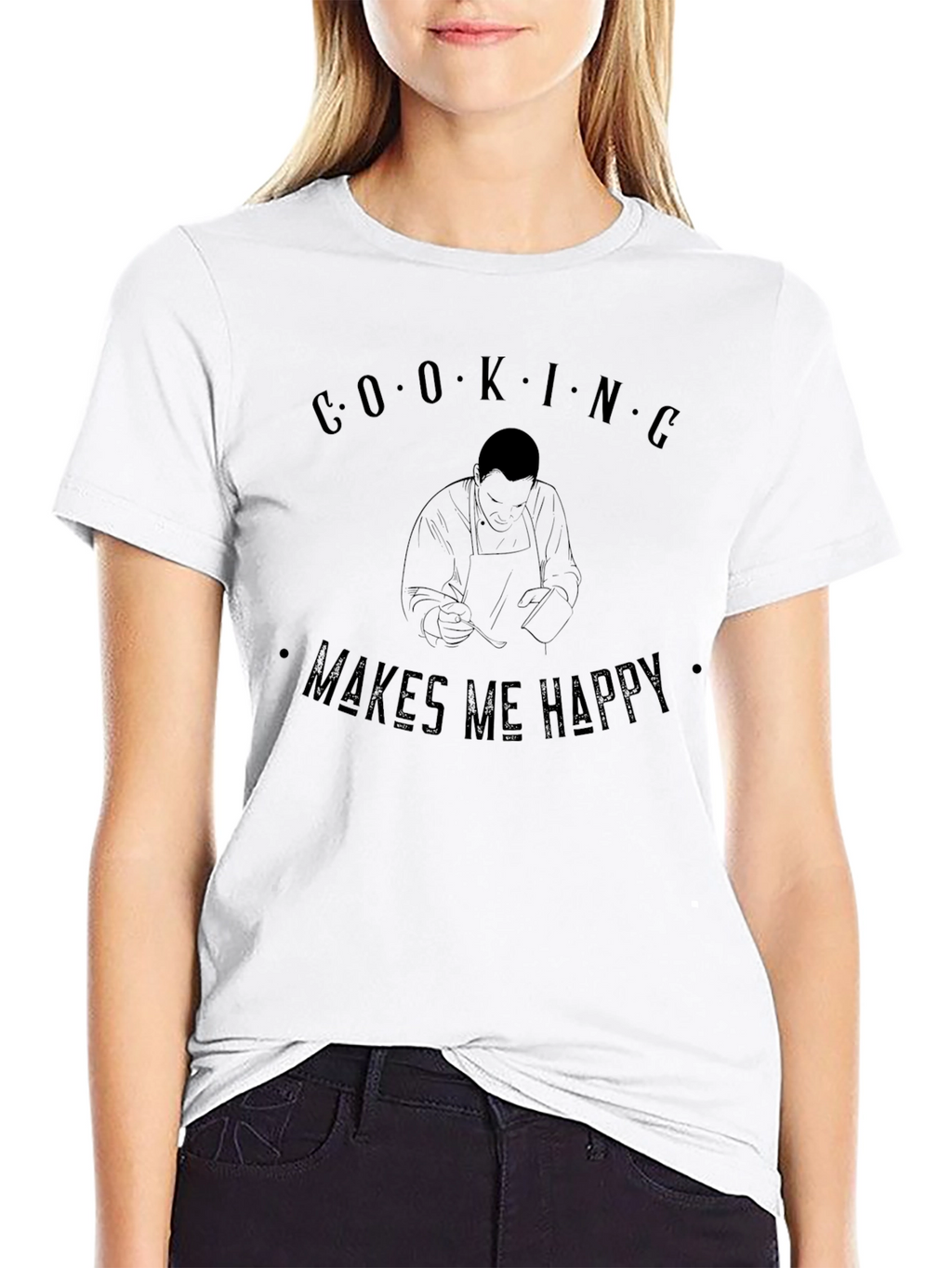 Cooking Makes Me Happy Black T-Shirt