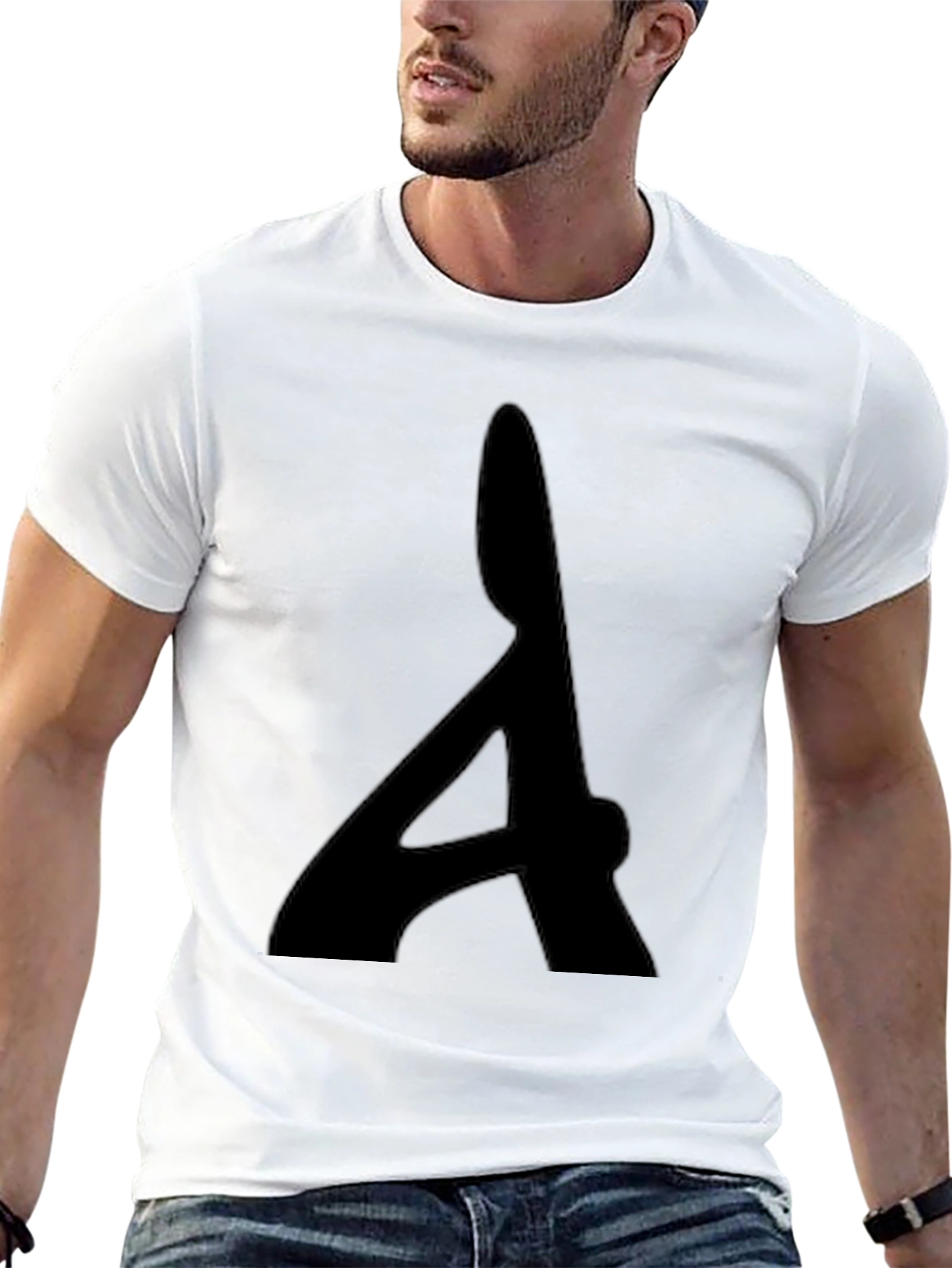 Mens Black T-Shirt with Bold Letter Graphic