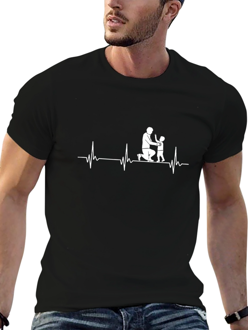 Father & Child Heartbeat Black T-Shirt