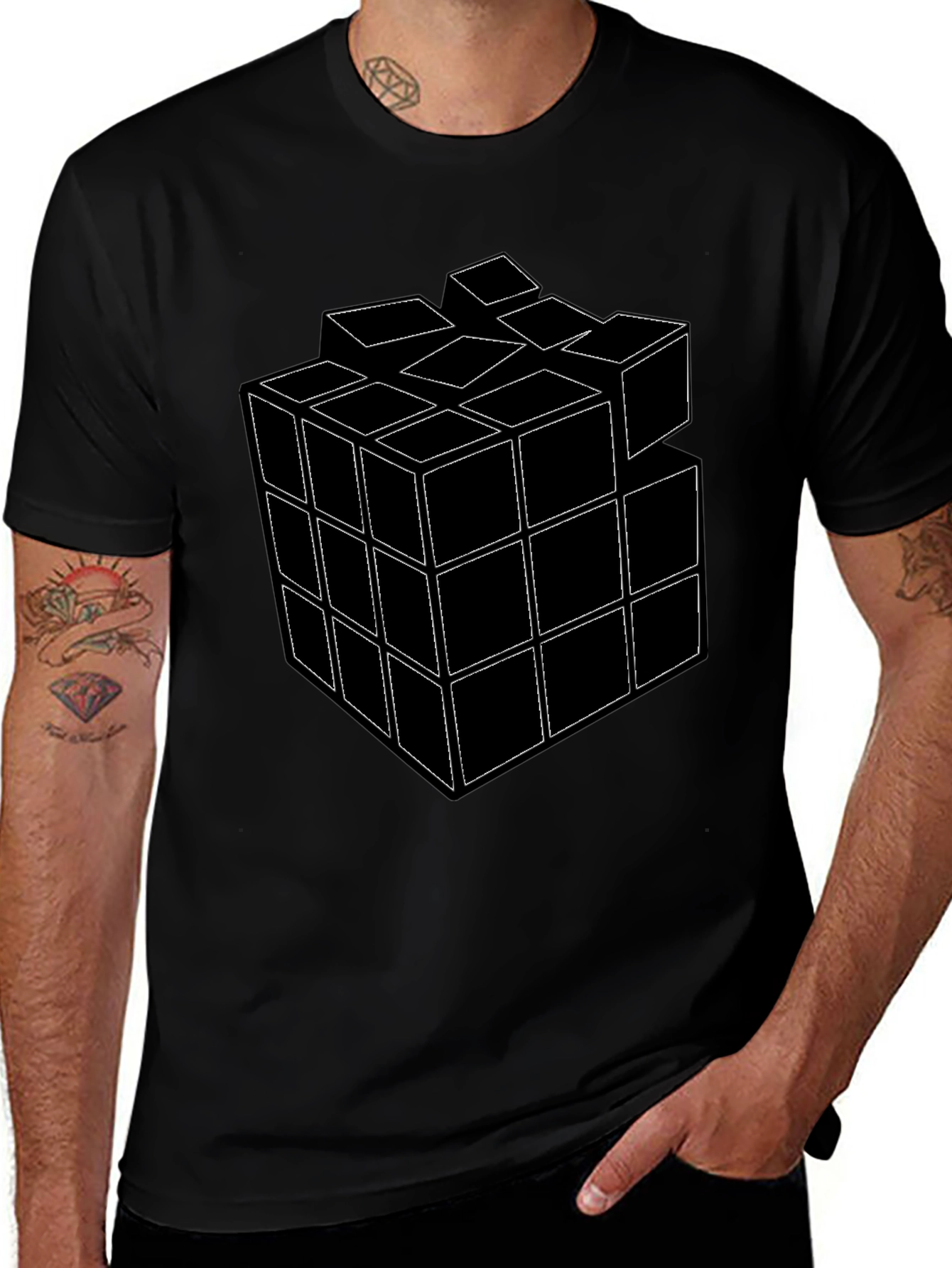 Rubiks Cube Graphic T-Shirt - Black Cotton Tee
