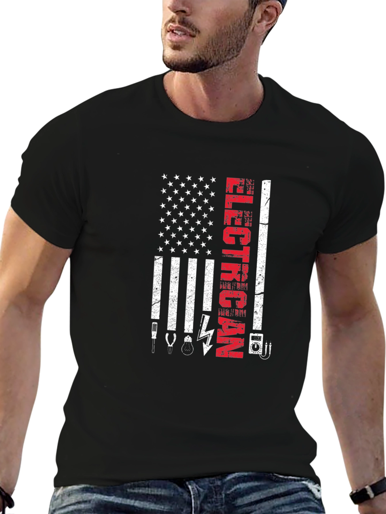 Electrician American Flag Graphic T-Shirt