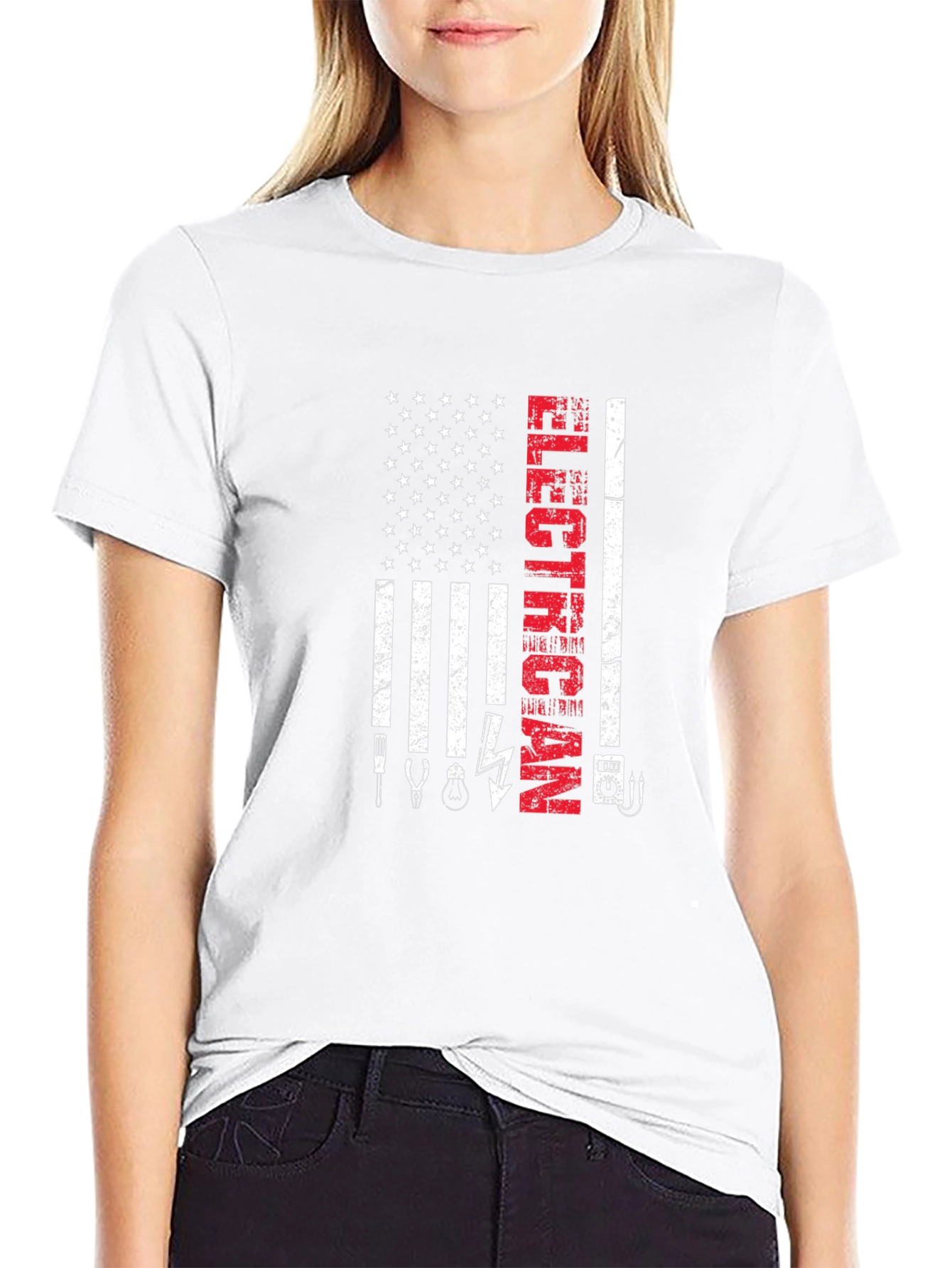 Electrician American Flag Graphic T-Shirt