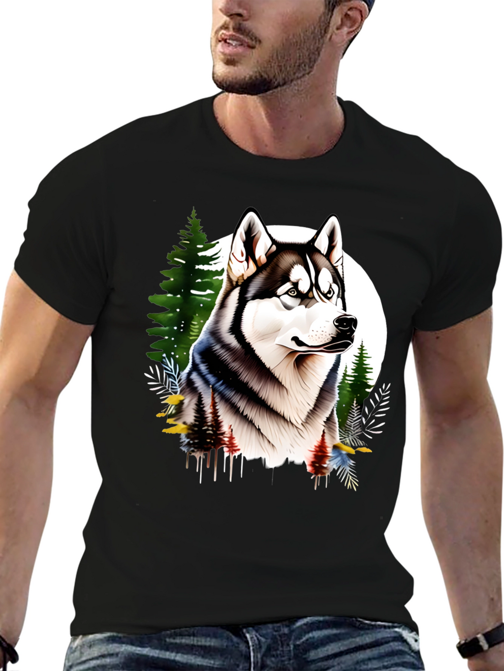Husky in the Woods Mens T-Shirt