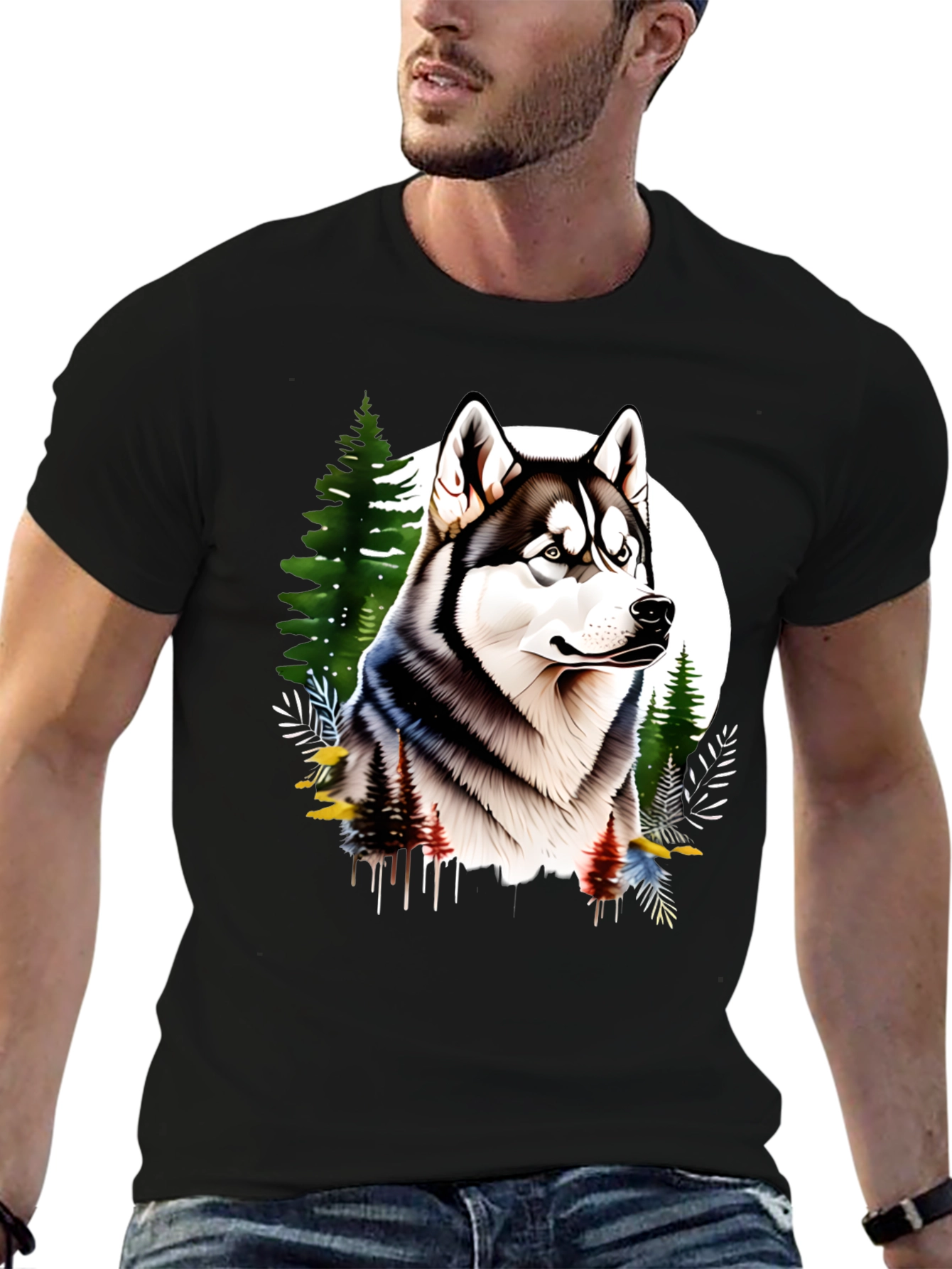 Husky in the Woods Mens T-Shirt
