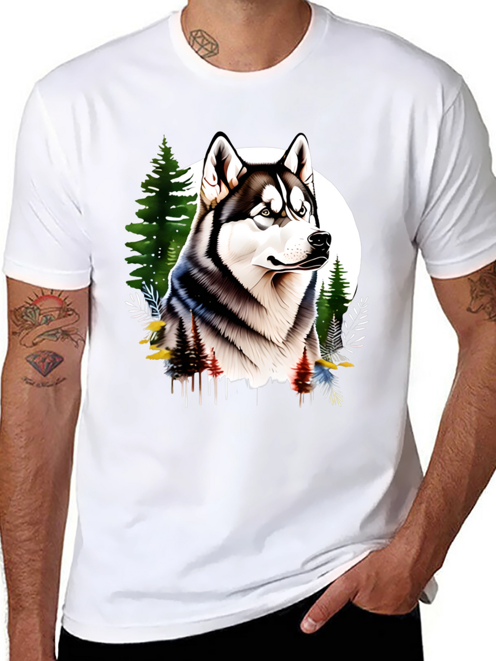 Husky in the Woods Mens T-Shirt