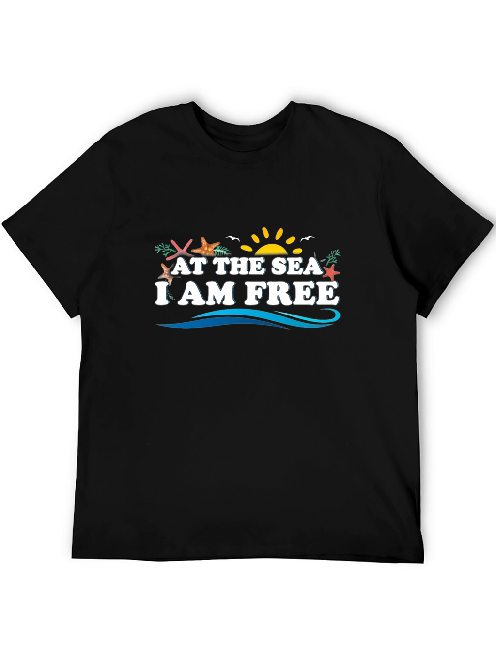 At The Sea I Am Free Black Graphic Tee