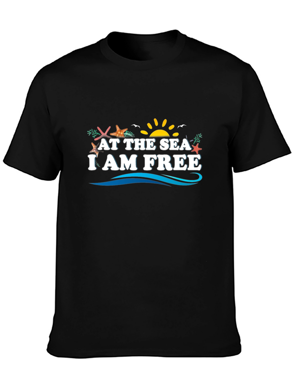 At The Sea I Am Free Black Graphic Tee