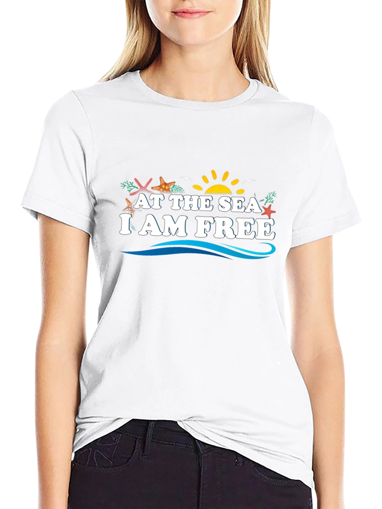 At The Sea I Am Free Black Graphic Tee