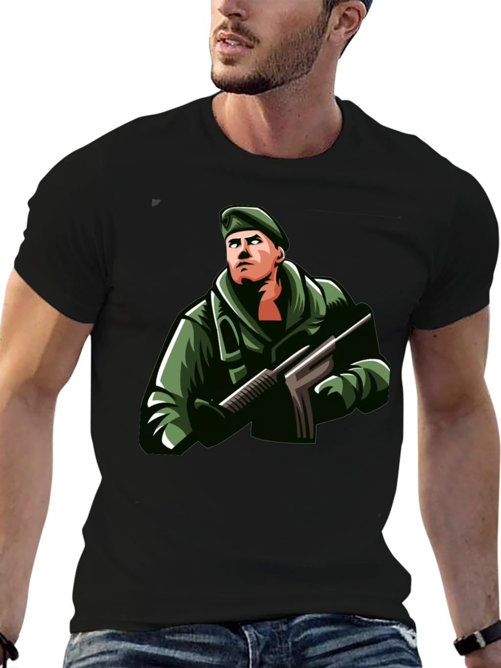 Soldier Graphic Print Black T-Shirt