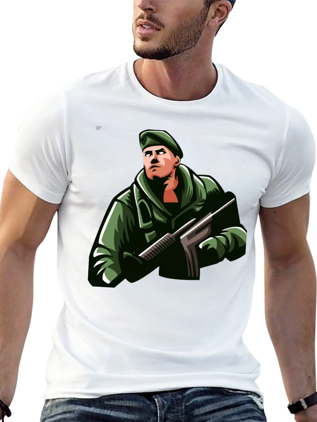 Soldier Graphic Print Black T-Shirt