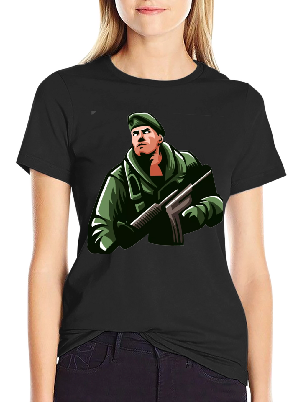 Soldier Graphic Print Black T-Shirt