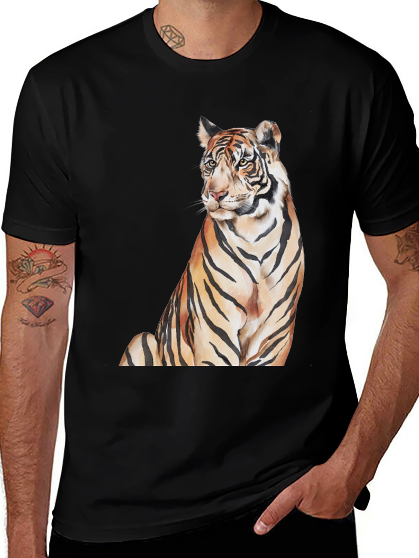 Tiger Graphic Print Mens Black T-Shirt