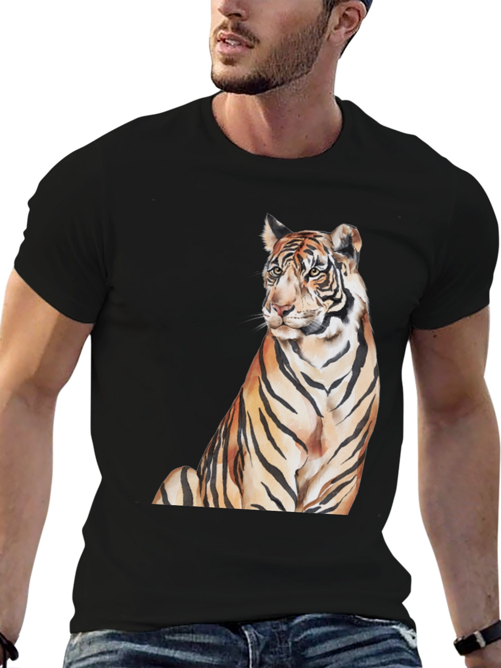 Tiger Graphic Print Mens Black T-Shirt