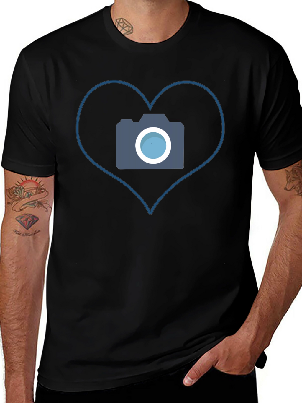 Camera Heart Graphic Tee - Black