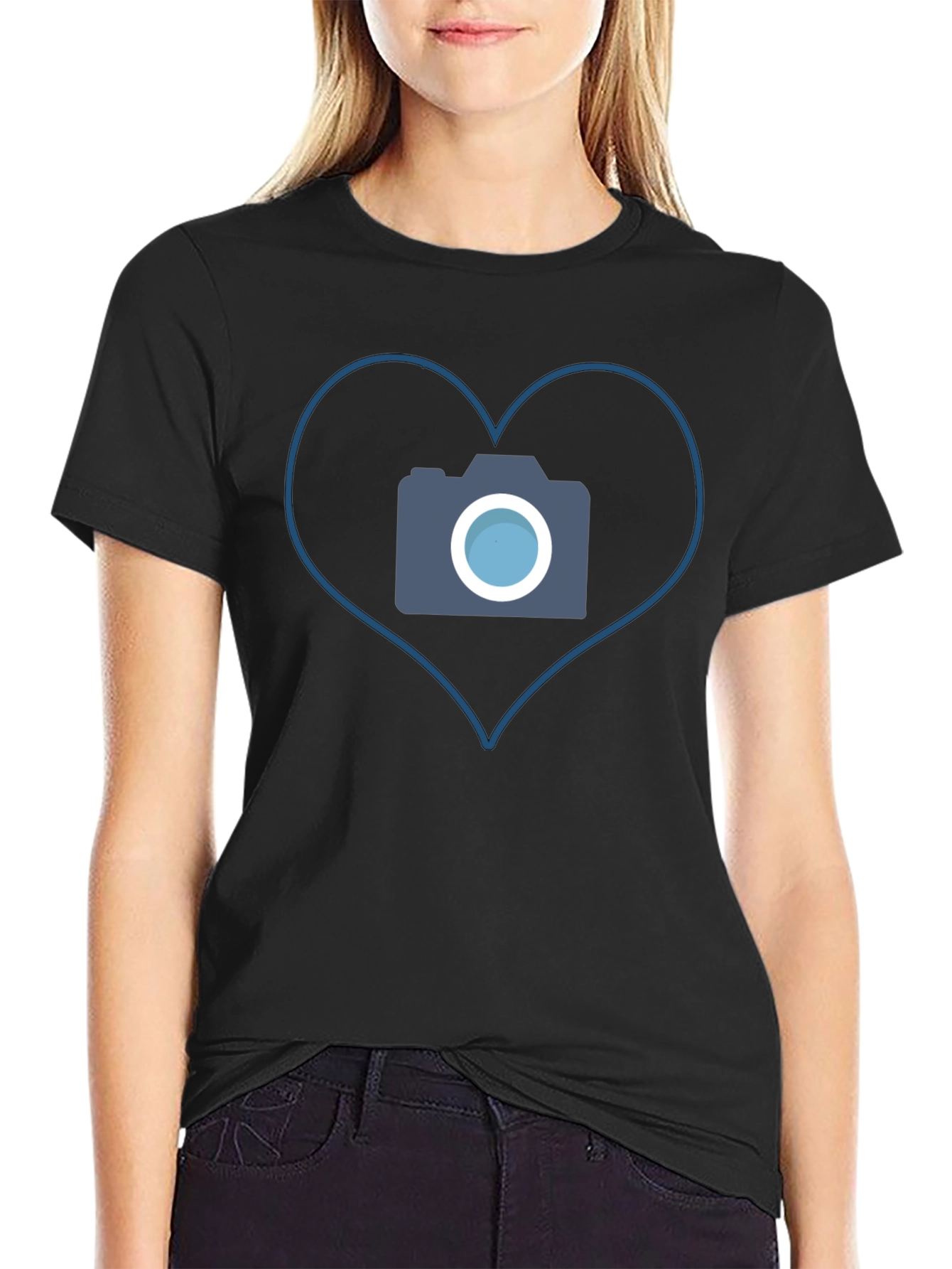 Camera Heart Graphic Tee - Black
