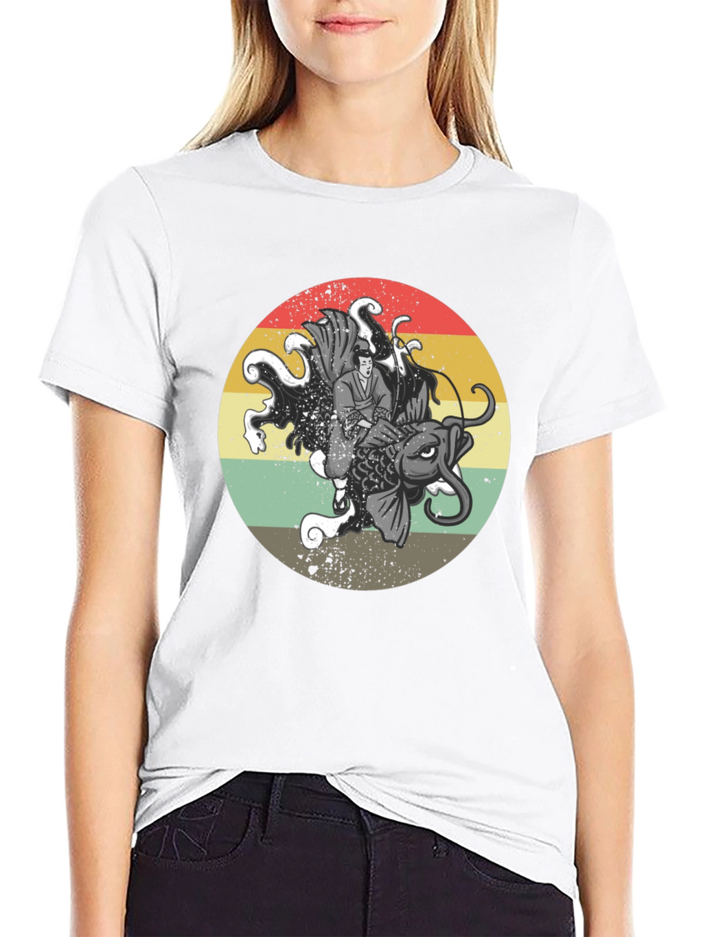 Samurai Koi Fish Graphic T-Shirt - Retro Japanese Art