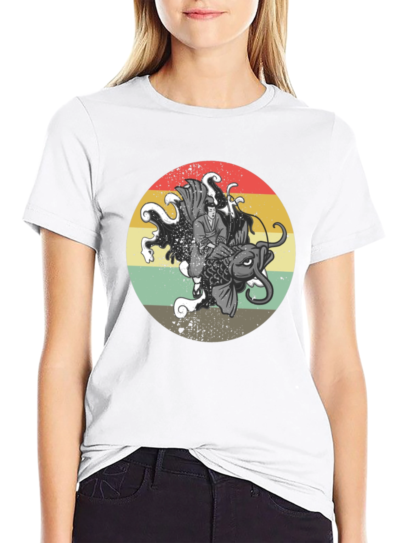 Samurai Koi Fish Graphic T-Shirt - Retro Japanese Art