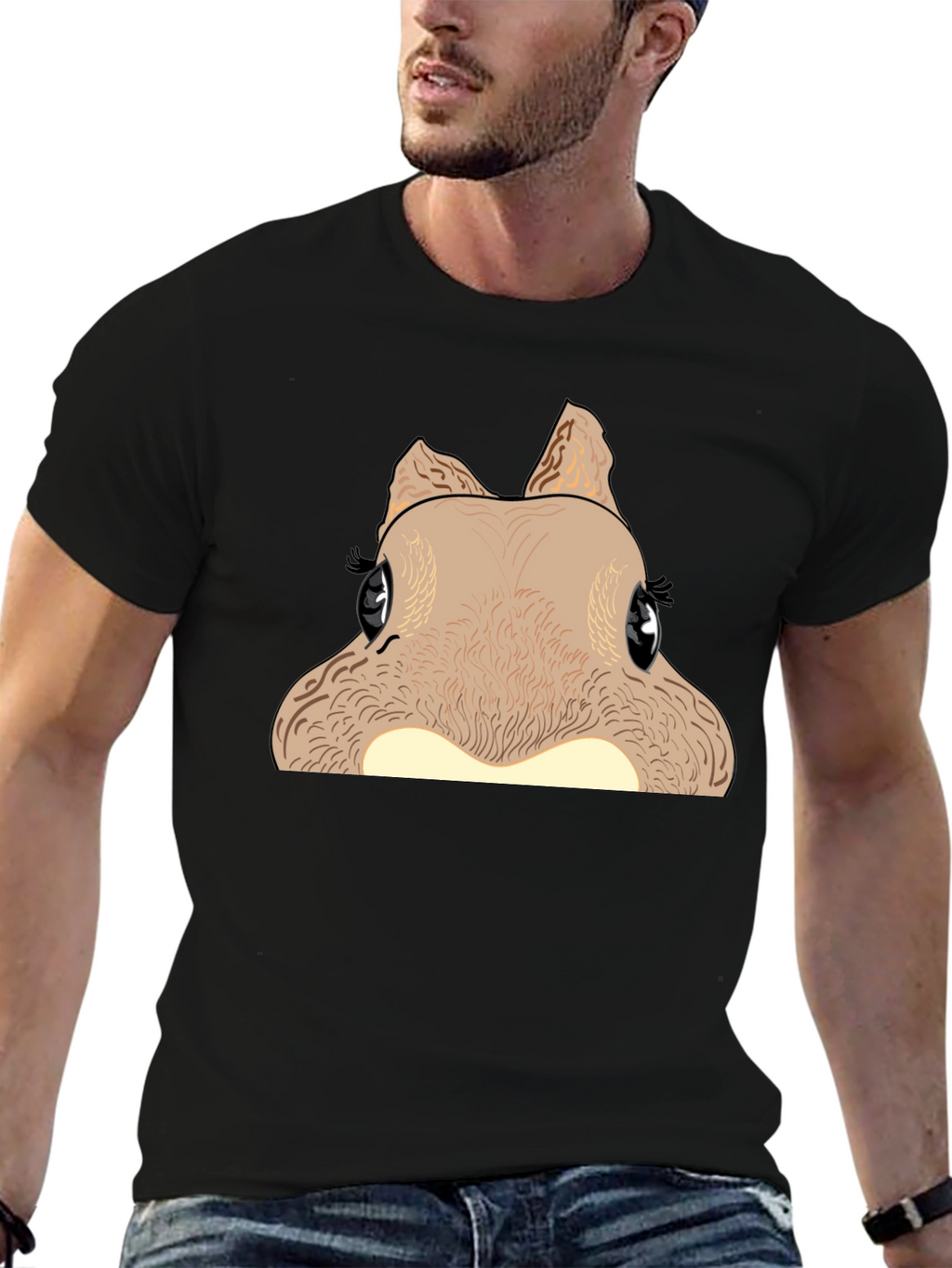 Funny Squirrel Graphic Tee - Black Cotton T-Shirt