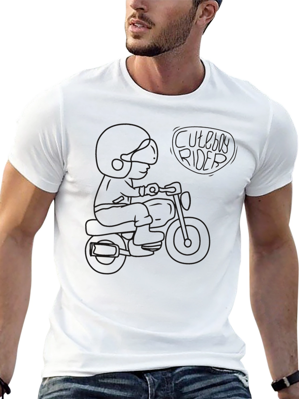 Black Graphic Tee - Motorcycle Rider Design