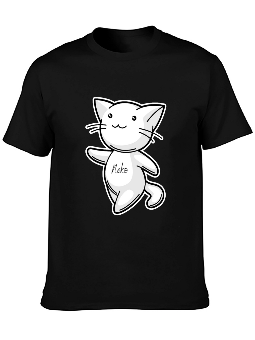 Cute Neko Cat T-Shirt - Black Cartoon Design
