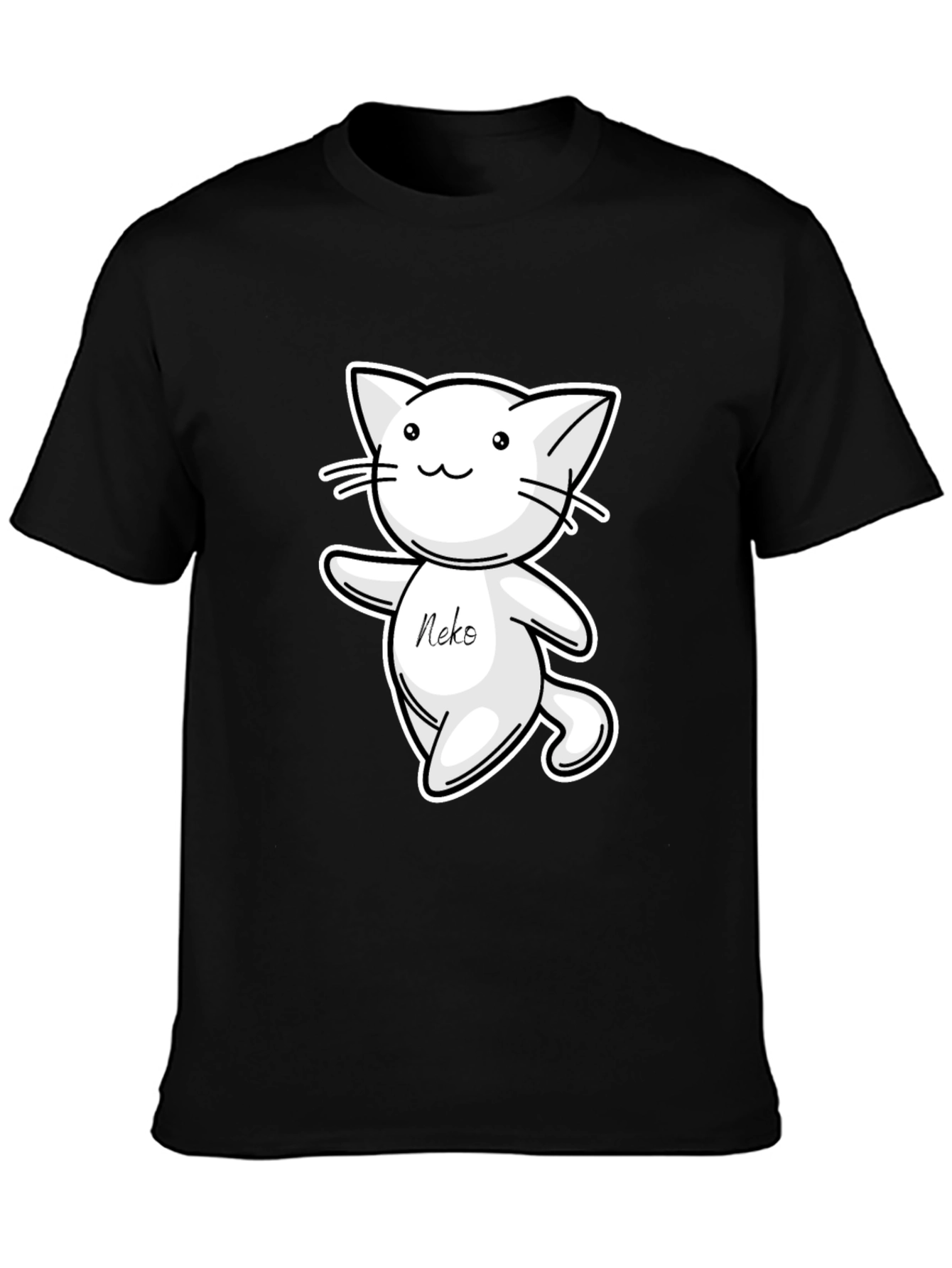 Cute Neko Cat T-Shirt - Black Cartoon Design