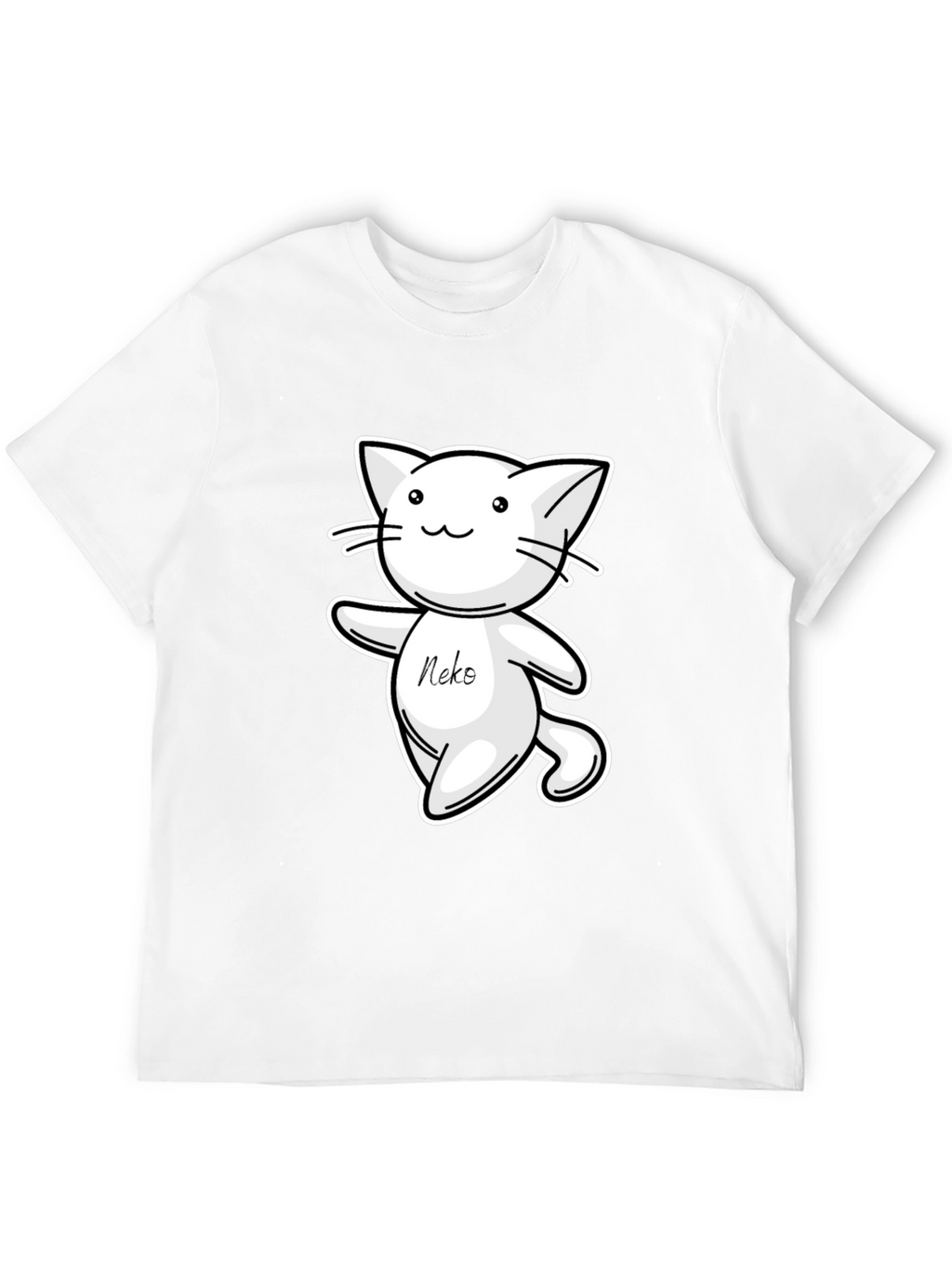 Cute Neko Cat T-Shirt - Black Cartoon Design